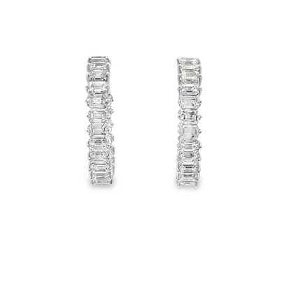 18KW EMERALD CUT DIAMOND MEDIUM HOOP EARRINGS