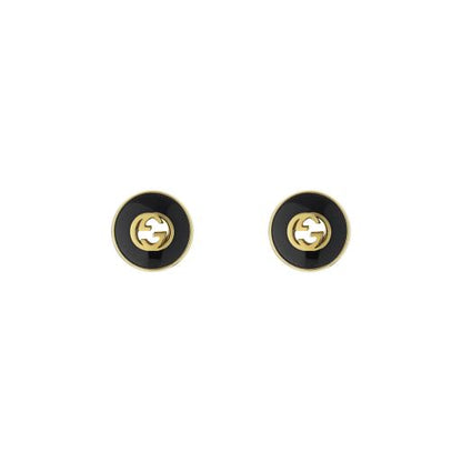18KY ONYX INTERLOCKING G STUD EARRINGS