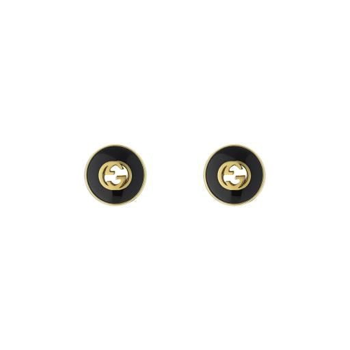 18KY ONYX INTERLOCKING G STUD EARRINGS