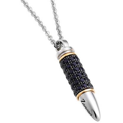 MENS 18KWY BULLET PEND W/BLK DIA 2.60TW 17.80 GRAMS