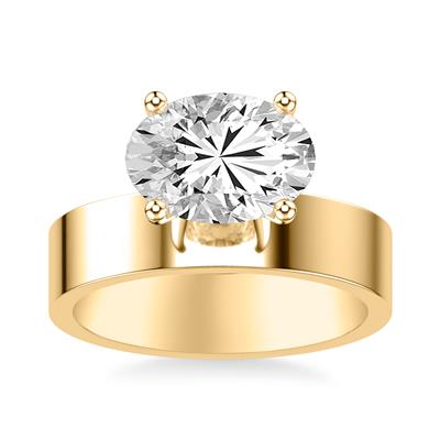 18KY Wide Band Engagement Ring
