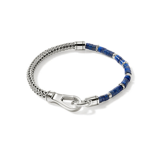 SILVER AND LAPIS BEAD HEISHI CHAIN BRACELET