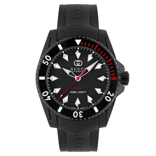 40MM SS GUCCI DIVE BLACK CASE  CERAMIC BEZEL  RUBBER STRAP