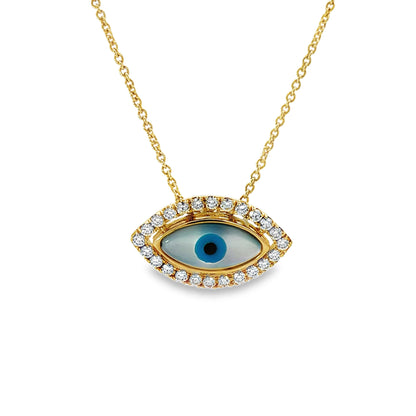 18KY DIAMOND MOP EVIL EYE PENDANT .66
