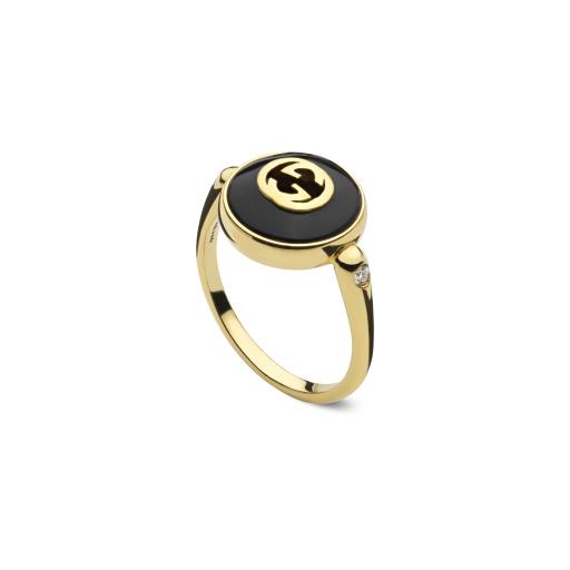 18KY ONYX AND DIAMOND INTERLOCKING G RING
