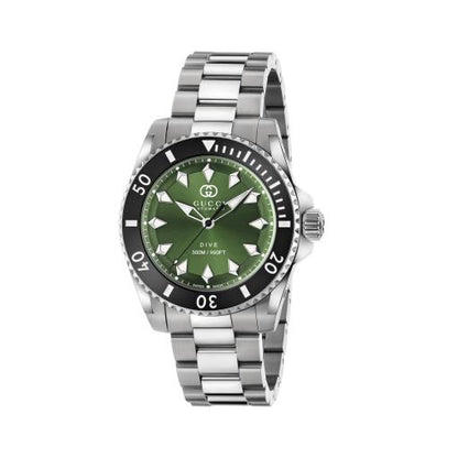 40MM SS GUCCI DIVE BLACK CERAMIC BEZEL GREEN DIAL