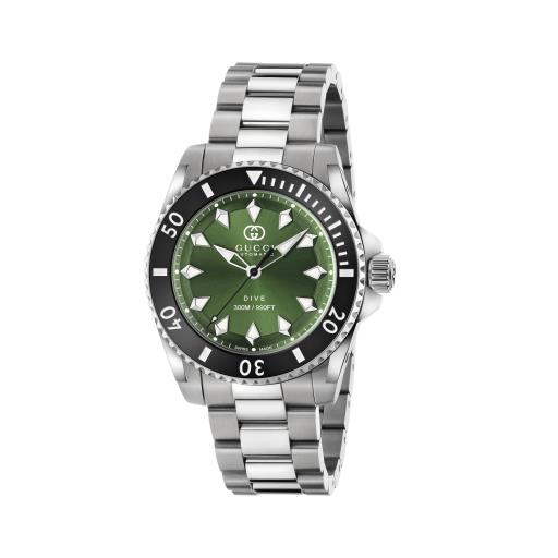 40MM SS GUCCI DIVE BLACK CERAMIC BEZEL GREEN DIAL