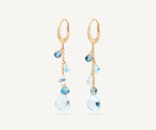 18KY PARADISE SINGLE STRAND TOPAZ & DIAMOND DANGLE EARRINGS