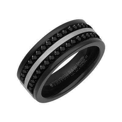TUNGSTEN 9MM DOUBLE ROW BLACK SAPPHIRE ETERNITY BAND