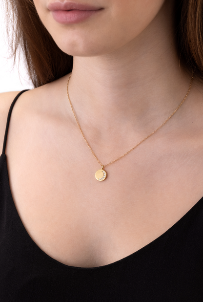 18KY LUNA CRESCENT MEDALLION PENDANT ON CHAIN