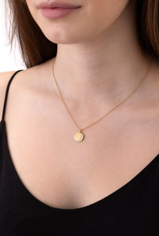 18KY LUNA CRESCENT MEDALLION PENDANT ON CHAIN