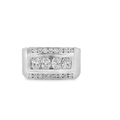 18KW MENS ROUND AND OVAL DIAMOND RING