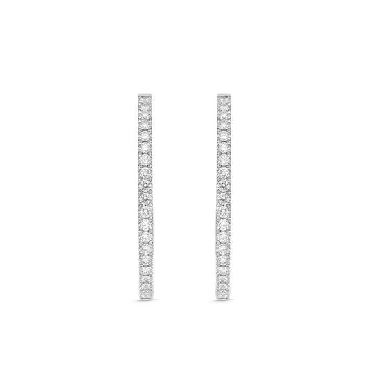 18KW OVAL DIAMOND HOOP EARRINGS