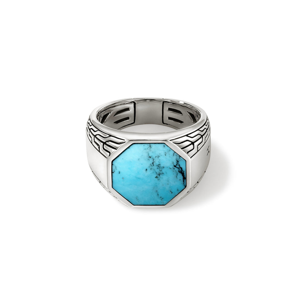 SILVER AND TURQUOISE SIGNET RING
