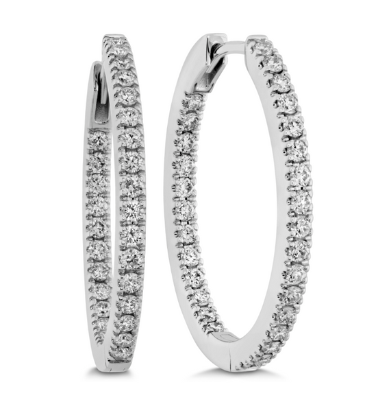 18KW OVAL DIAMOND HOOPS