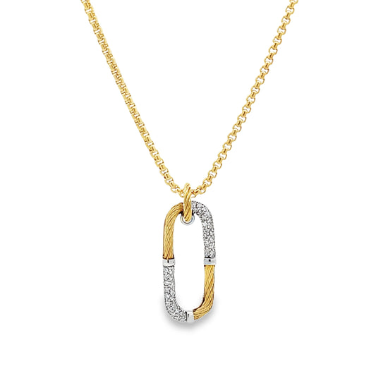 14KW & YELLOW CABLE DIAMOND PAPERCLIP PENDANT
