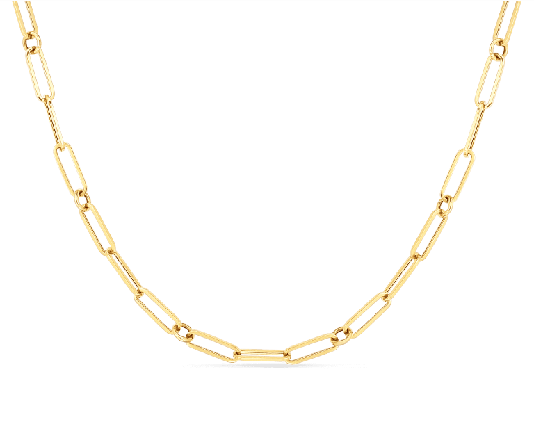 18KY DESIGNER GOLD PAPERCLIP AND ROUND LINK 17 INCH CHAIN NECKLACE