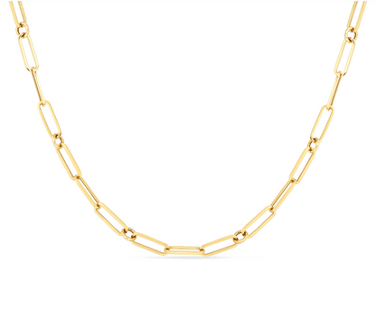 18KY DESIGNER GOLD PAPERCLIP AND ROUND LINK 17 INCH CHAIN NECKLACE