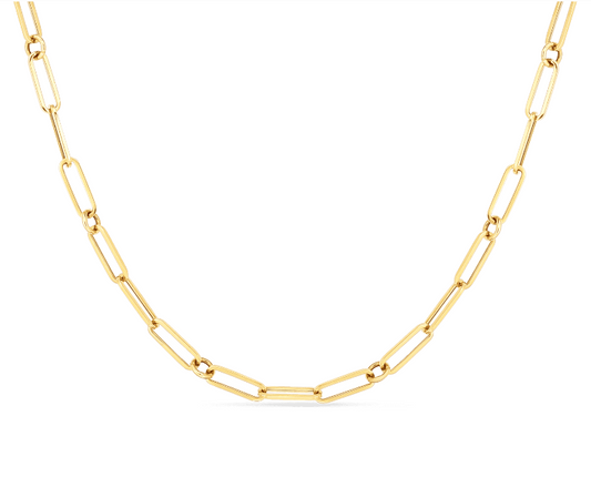 18KY DESIGNER GOLD PAPERCLIP AND ROUND LINK 17 INCH CHAIN NECKLACE