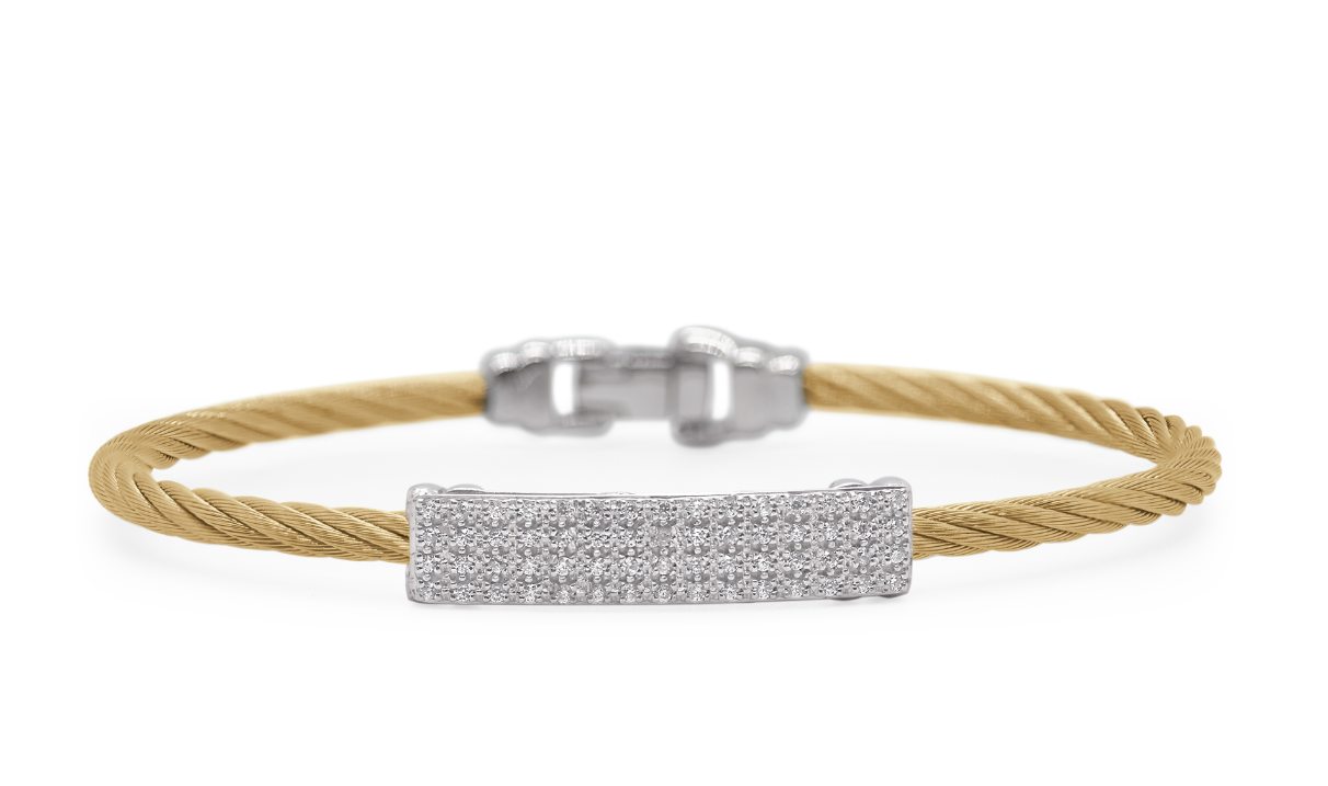 18KW/SS YELLOW CABLE DIAMOND ID STATION BRACELET