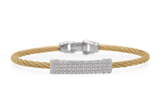 18KW/SS YELLOW CABLE DIAMOND ID STATION BRACELET