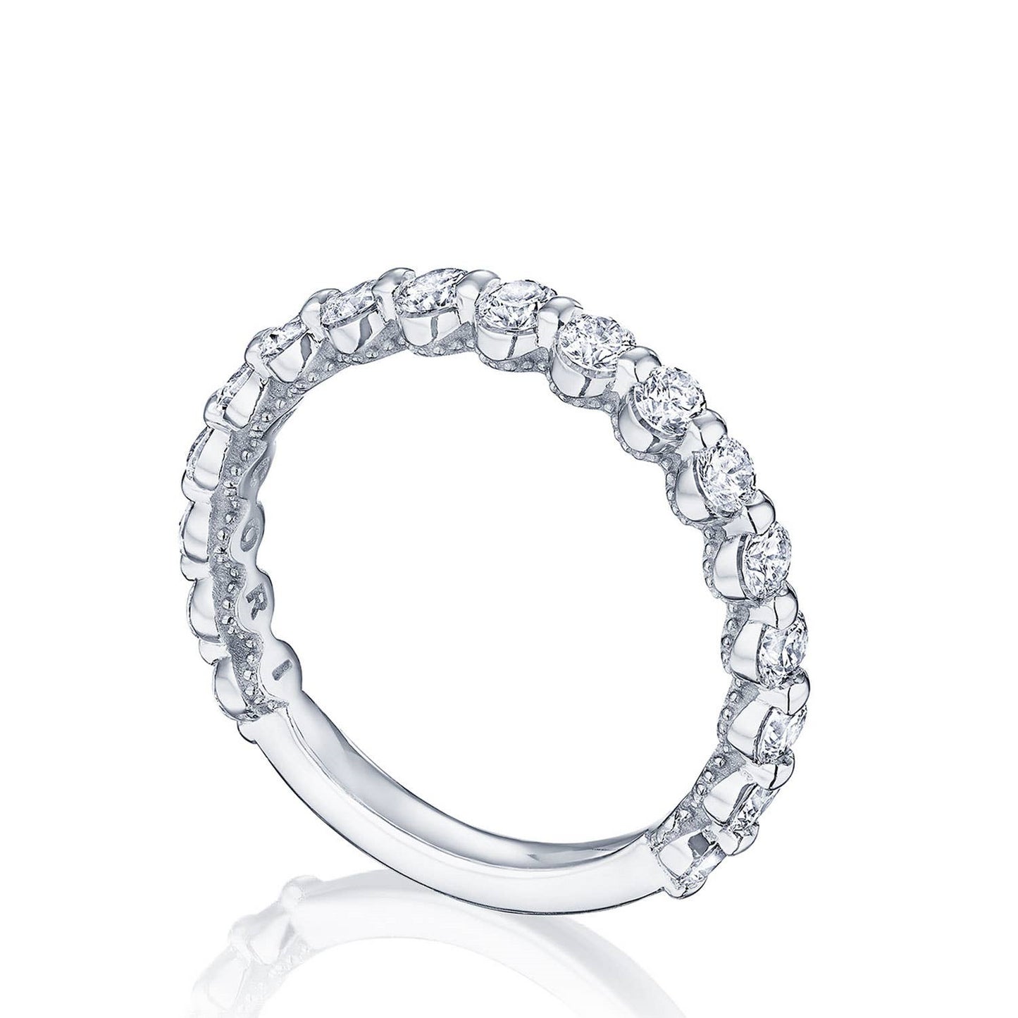 PLATINUM SCULPTED 3/4 WAY DIAMOND WEDDING BAND .80TWT