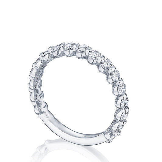 PLATINUM SCULPTED 3/4 WAY DIAMOND WEDDING BAND .80TWT
