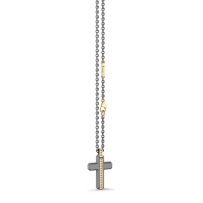 ZANCAN 18KY AND TITANIUM DIAMOND CROSS MENS NECKLACE
