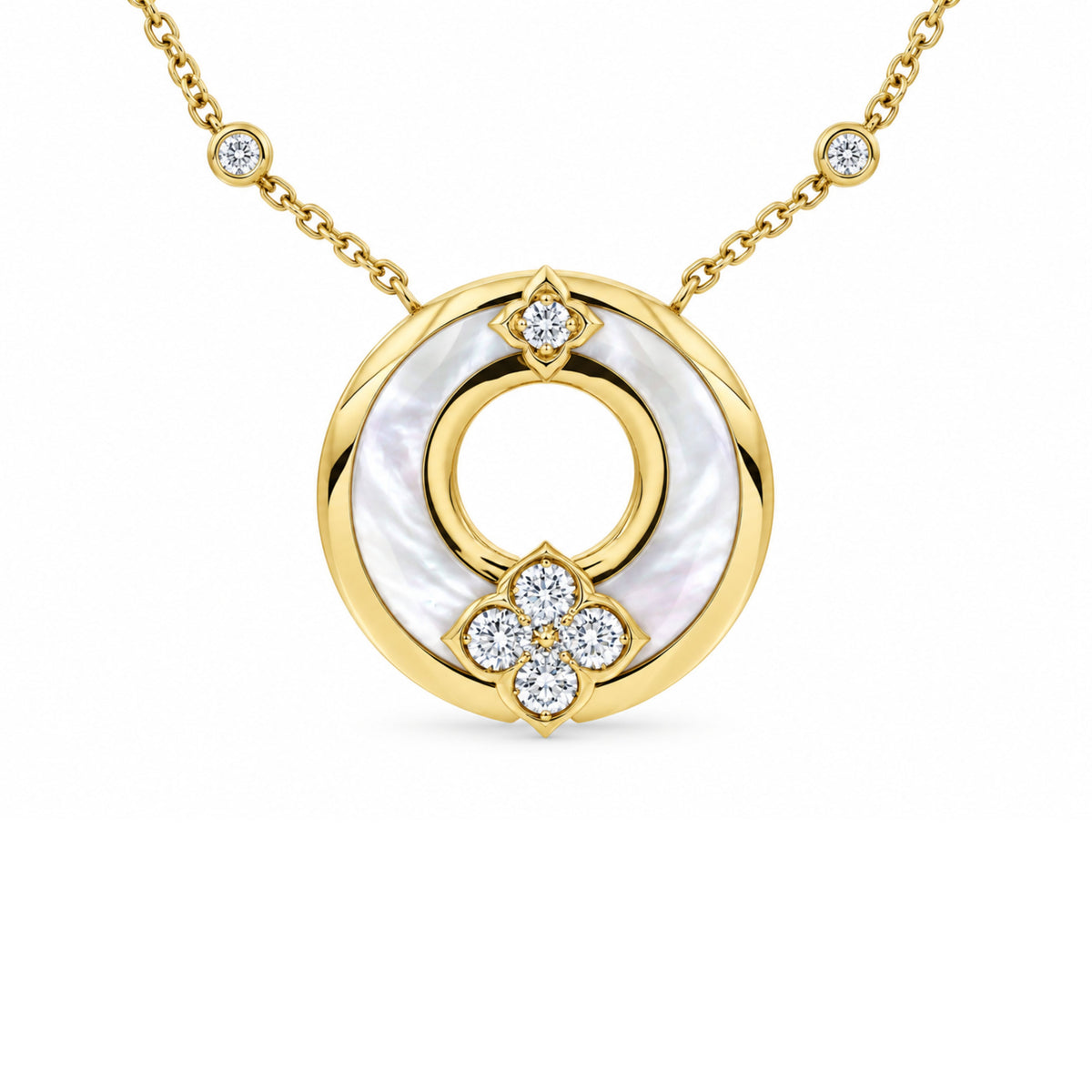 18KY MOTHER OF PEARL AND DIAMOND NECKLACE