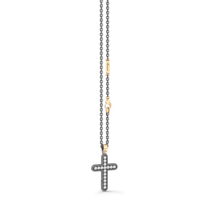 ZANCAN TITANIUM & 18KY MENS DIAMOND CROSS NECKLACE