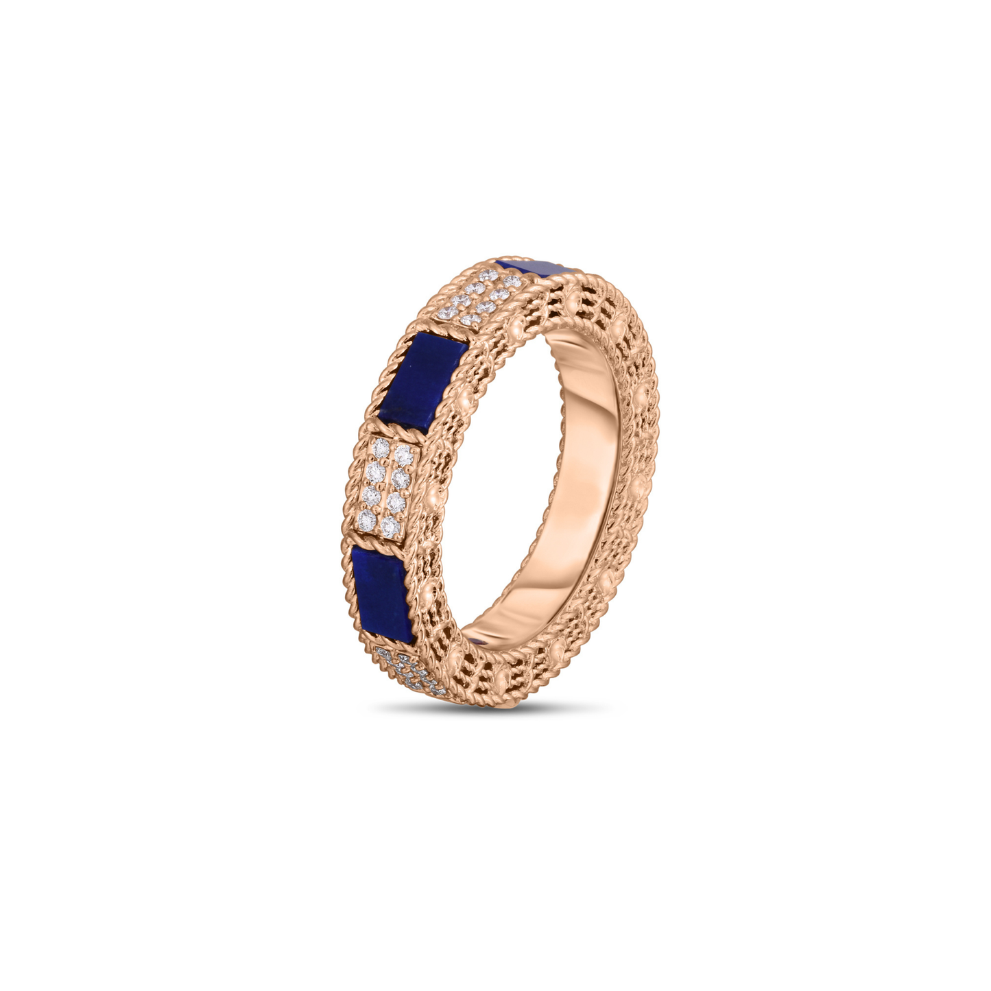 18KR ART DECO MOSAIC ALTERNATING BLUE LAPIS AND DIAMOND RING