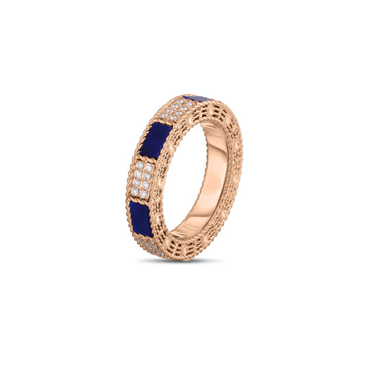 18KR ART DECO MOSAIC ALTERNATING BLUE LAPIS AND DIAMOND RING