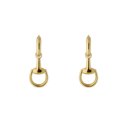 18KY HOOP EARRING WITH DANGLING HORSEBIT