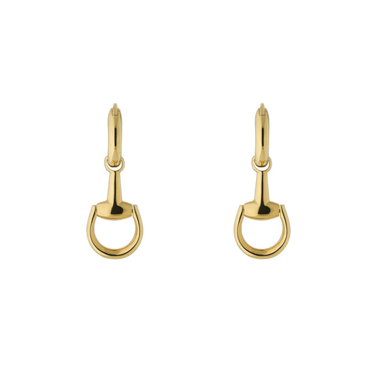 18KY HOOP EARRING WITH DANGLING HORSEBIT