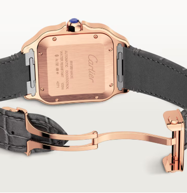 18KR SANTOS DE CARTIER LARGE MODEL WITH GREY & BLUE STRAPS