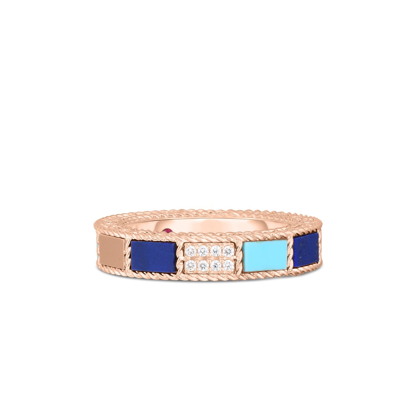 18KR ART DECO MOSAIC ALTERNATING BLUE LAPIS, DIAMOND, AND TURQUOISE RING