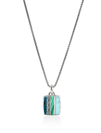 SS CARVED CHAIN TURQ  MALACHITE & CHRYSOCOLLA NECKLACE