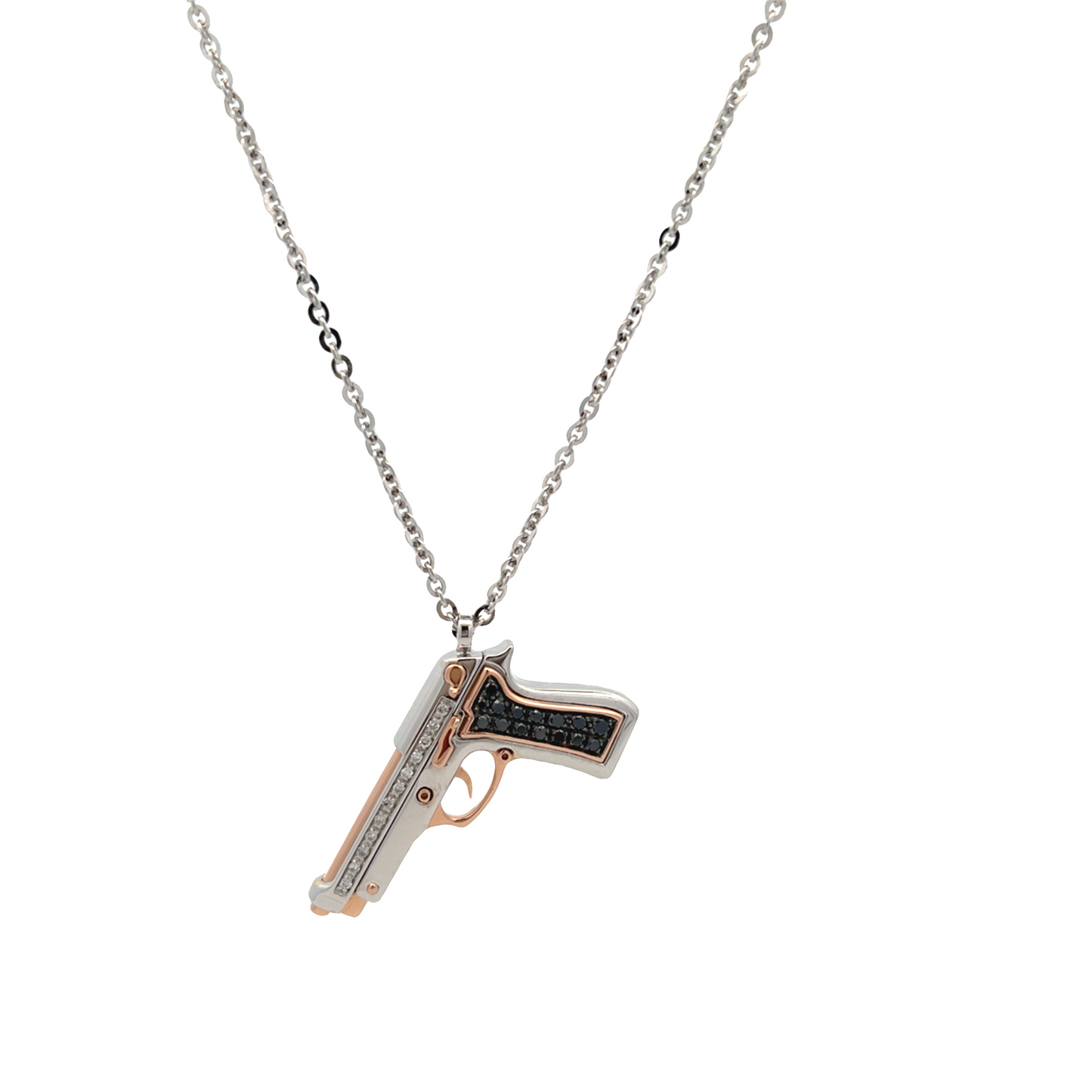 18KRW DIAMOND REVOLVER PENDANT WITH CHAIN
