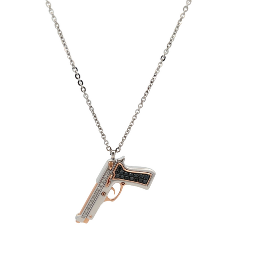 18KRW DIAMOND REVOLVER PENDANT WITH CHAIN