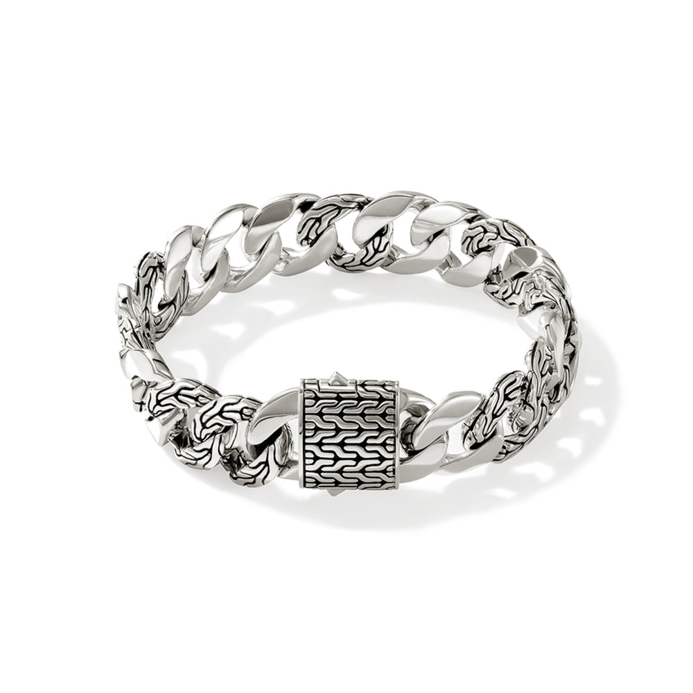 MENS STERLING SILVER  14MM CURB LINK BRACELET