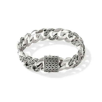 MENS STERLING SILVER  14MM CURB LINK BRACELET