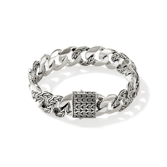 MENS STERLING SILVER  14MM CURB LINK BRACELET