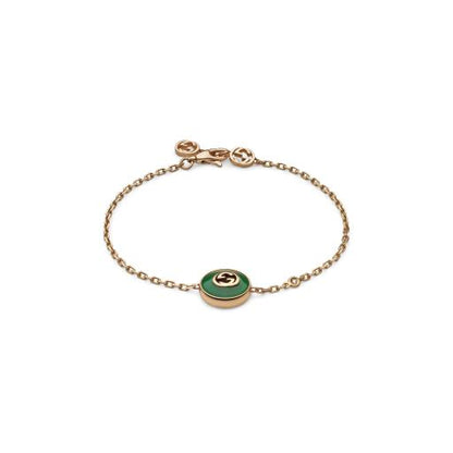 18KP GREEN AGATE AND DIAMOND INTERLOCKING G BRACELET