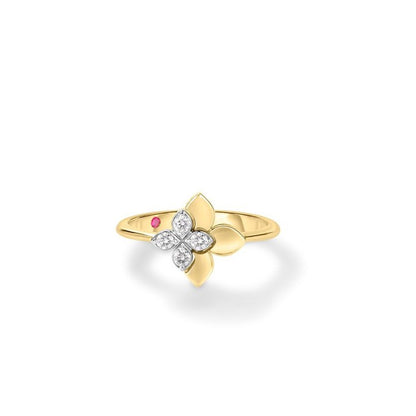 18KYW LOVE IN VERONA DIAMOND FLOWER RING