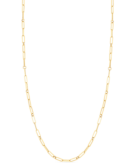 18KY DESIGNER GOLD PAPERCLIP AND ROUND LINK 17 INCH CHAIN NECKLACE