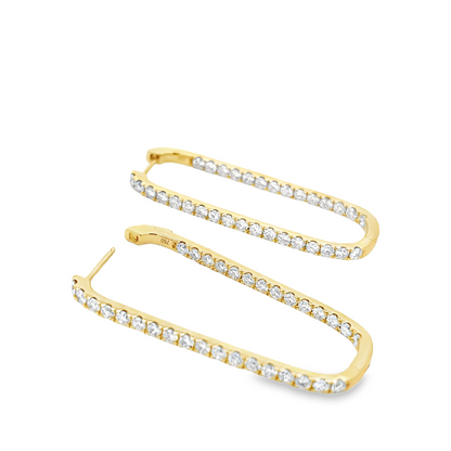 18KY RECTANGULAR DIAMOND HOOP EARRINGS