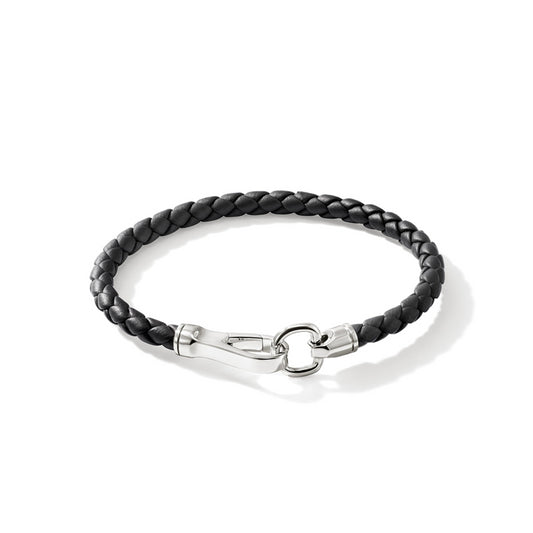SS 5MM LEATHER HOOK CLASP BRACELET
