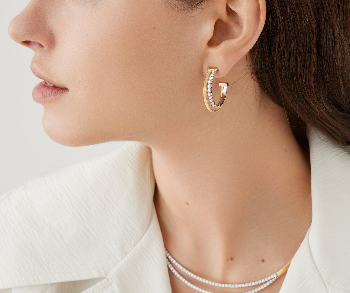 18KY MASAI DOUBLE HOOP DIAMOND EARRINGS