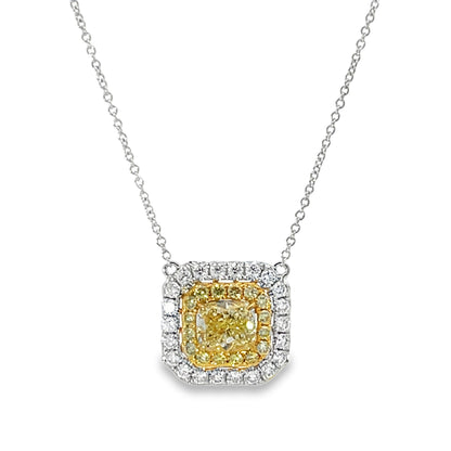 18KY WHITE AND YELLOW CUSHION CUT DIAMOND NECKLACE