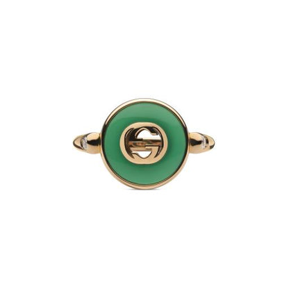 18KP GREEN AGATE AND DIAMOND INTERLOCKING G RING